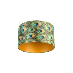 QAZQA Velour Lampenschirm Pfau Design 35/35/20 mit goldenem Interieur