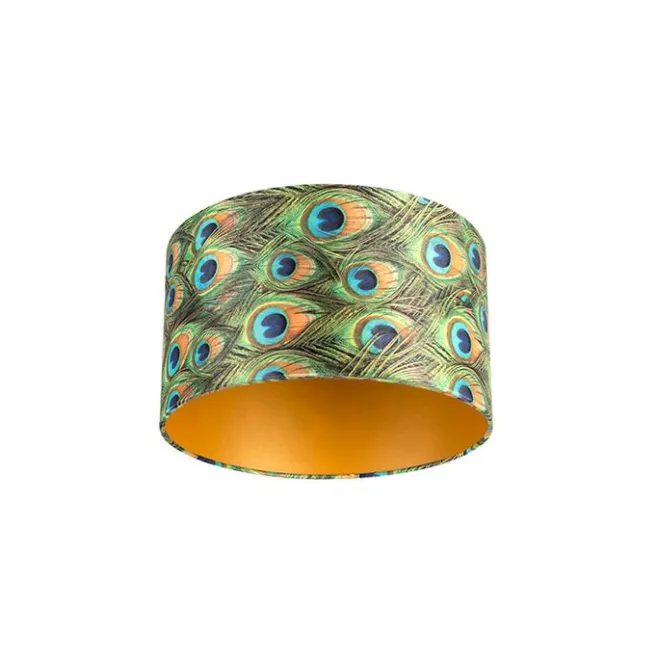 QAZQA Velour Lampenschirm Pfau Design 35/35/20 mit goldenem Interieur