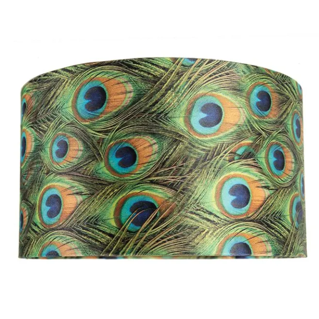QAZQA Velour Lampenschirm Pfau Design 35/35/20 mit goldenem Interieur