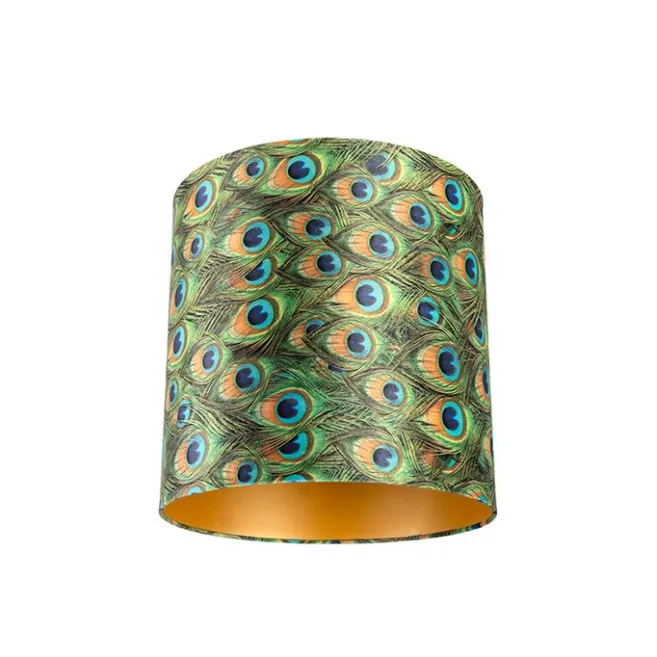 QAZQA Velour Lampenschirm Pfau Design 40/40/40 mit goldenem Interieur