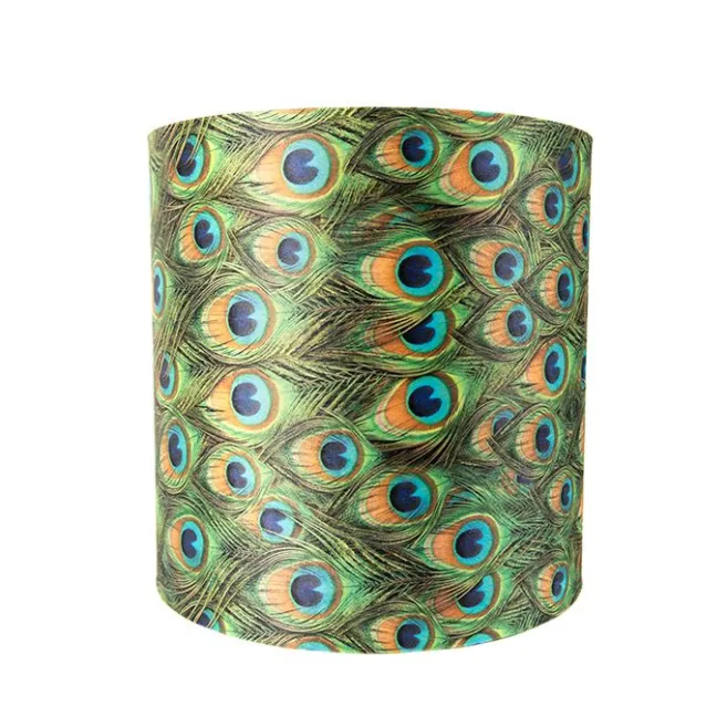 QAZQA Velour Lampenschirm Pfau Design 40/40/40 mit goldenem Interieur
