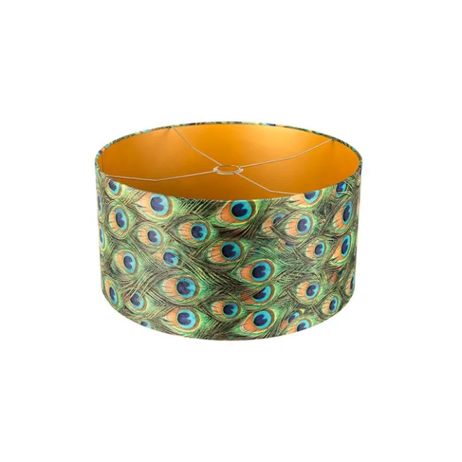 QAZQA Velour Lampenschirm Pfau Design 50/50/25 mit goldenem Interieur