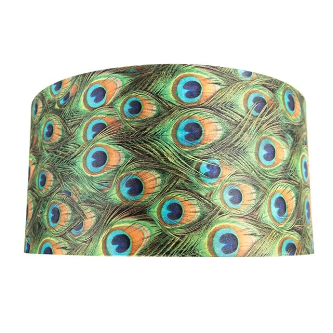 QAZQA Velour Lampenschirm Pfau Design 50/50/25 mit goldenem Interieur