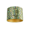 QAZQA Velours-Lampenschirm im Pfauendesign 40/40/30 mit goldener Innenseite