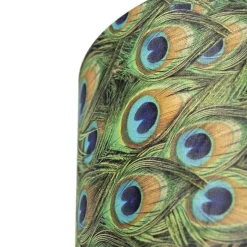 QAZQA Velours-Lampenschirm im Pfauendesign 40/40/30 mit goldener Innenseite