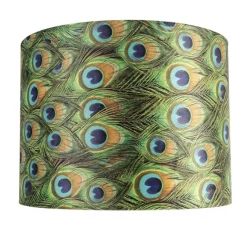 QAZQA Velours-Lampenschirm im Pfauendesign 40/40/30 mit goldener Innenseite