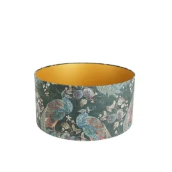 QAZQA Velours-Lampenschirm pfauengrün 50/50/25 innen golden