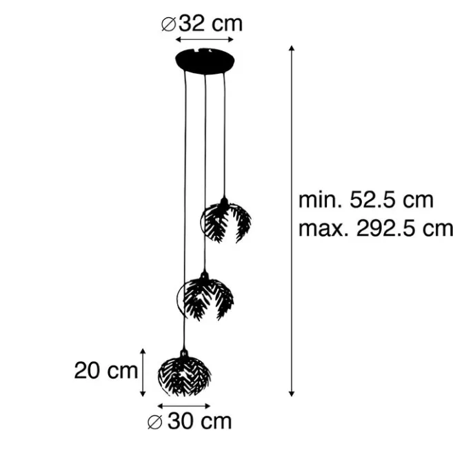 QAZQA Vintage Hängelampe Messing 3-flammig - Botanica