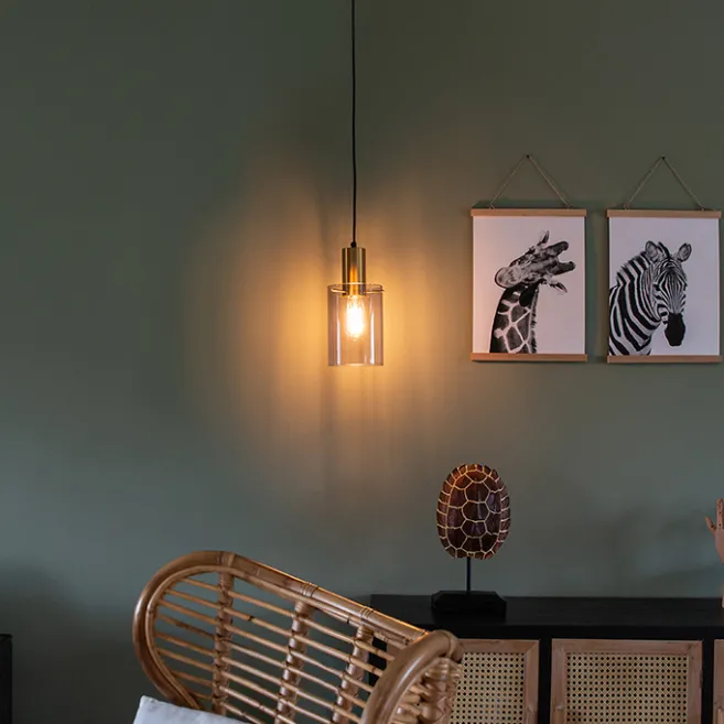 QAZQA Vintage Hängelampe Messing mit Rauchglas - Vidra