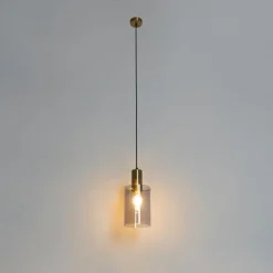 QAZQA Vintage Hängelampe Messing mit Rauchglas - Vidra