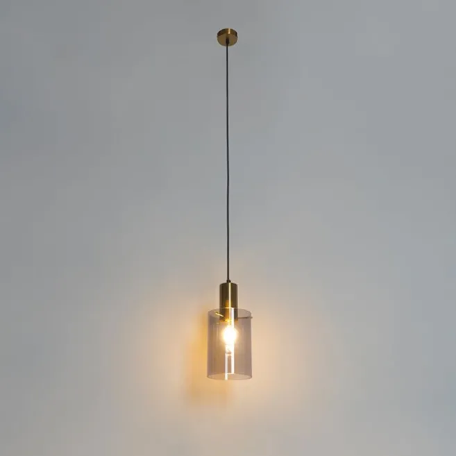 QAZQA Vintage Hängelampe Messing mit Rauchglas - Vidra