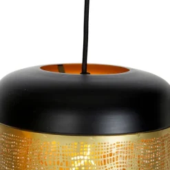 QAZQA Vintage Hängelampe schwarz mit Messing länglich 3-flammig - Kayleigh