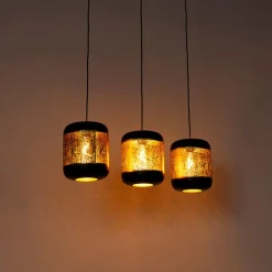 QAZQA Vintage Hängelampe schwarz mit Messing länglich 3-flammig - Kayleigh