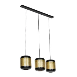 QAZQA Vintage Hängelampe schwarz mit Messing länglich 3-flammig - Kayleigh