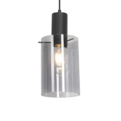 QAZQA Vintage Hängelampe schwarz mit Rauchglas - Vidra