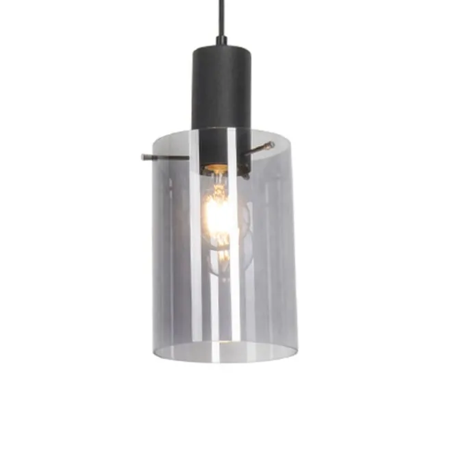 QAZQA Vintage Hängelampe schwarz mit Rauchglas - Vidra