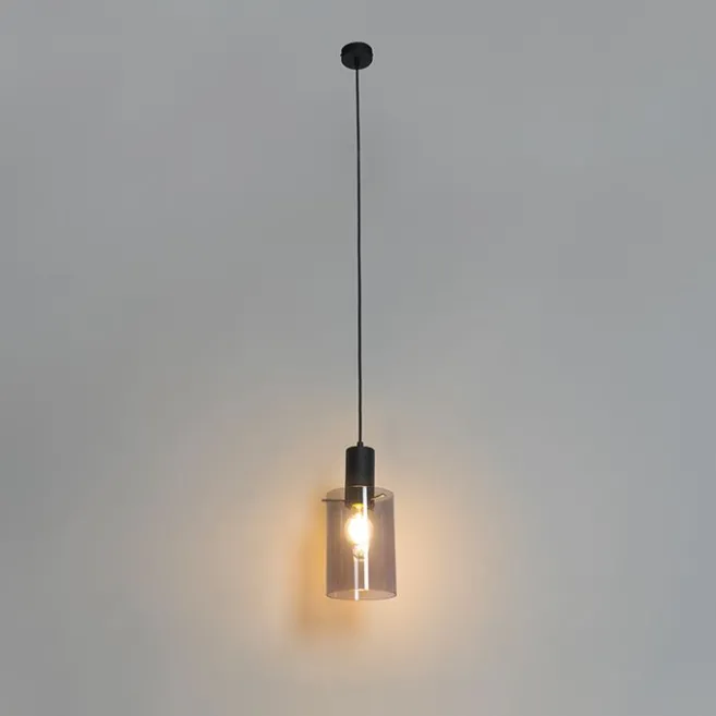 QAZQA Vintage Hängelampe schwarz mit Rauchglas - Vidra