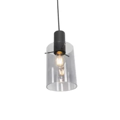 QAZQA Vintage Hängelampe schwarz mit Rauchglas - Vidra