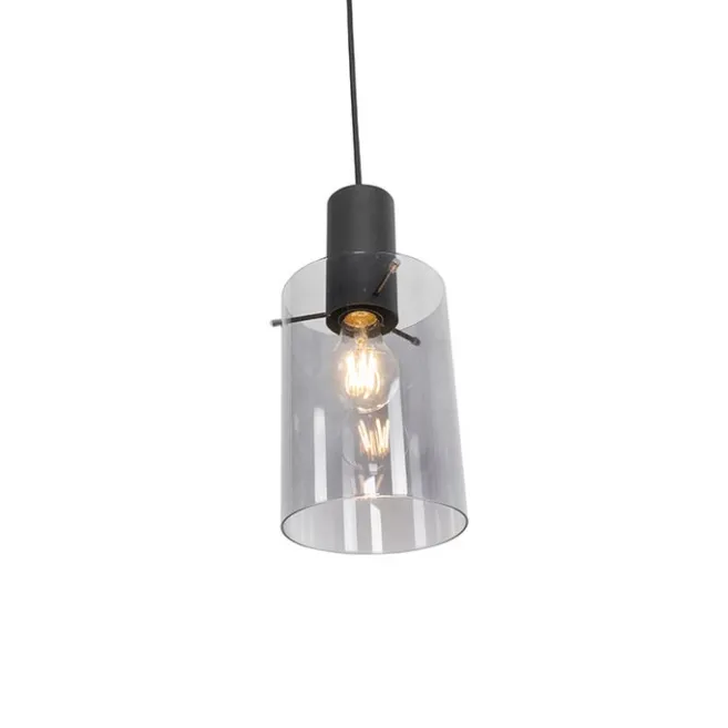 QAZQA Vintage Hängelampe schwarz mit Rauchglas - Vidra
