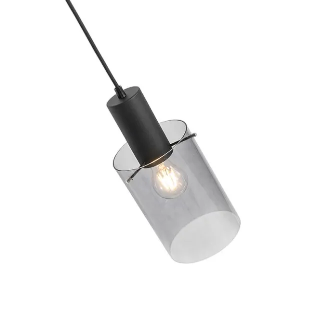 QAZQA Vintage Hängelampe schwarz mit Rauchglas - Vidra