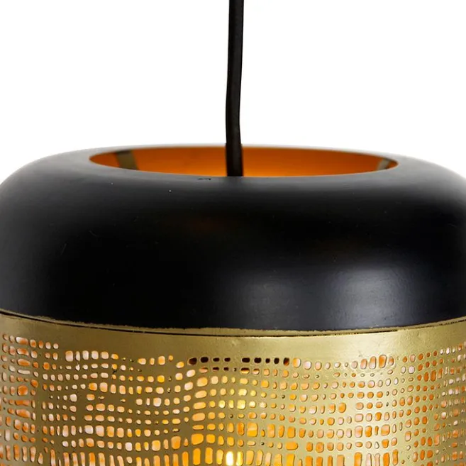 QAZQA Vintage Hängelampe schwarz mit Messing rund 3-flammig - Kayleigh