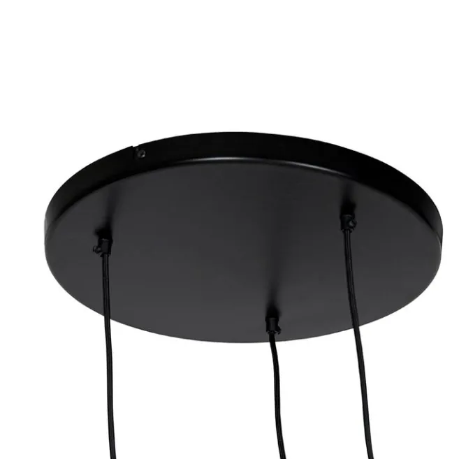 QAZQA Vintage Hängelampe schwarz mit Messing rund 3-flammig - Kayleigh