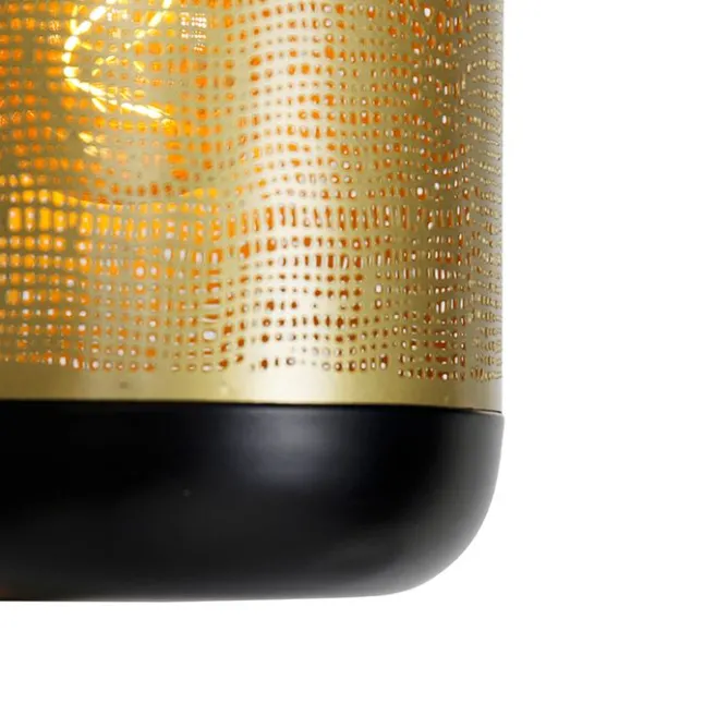 QAZQA Vintage Hängelampe schwarz mit Messing rund 3-flammig - Kayleigh