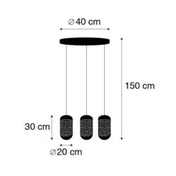 QAZQA Vintage Hängelampe schwarz mit Messing rund 3-flammig - Kayleigh