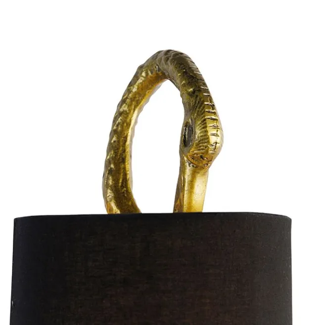 QAZQA Vintage Stehlampe Messing Stoffschirm schwarz - Kranichvogel