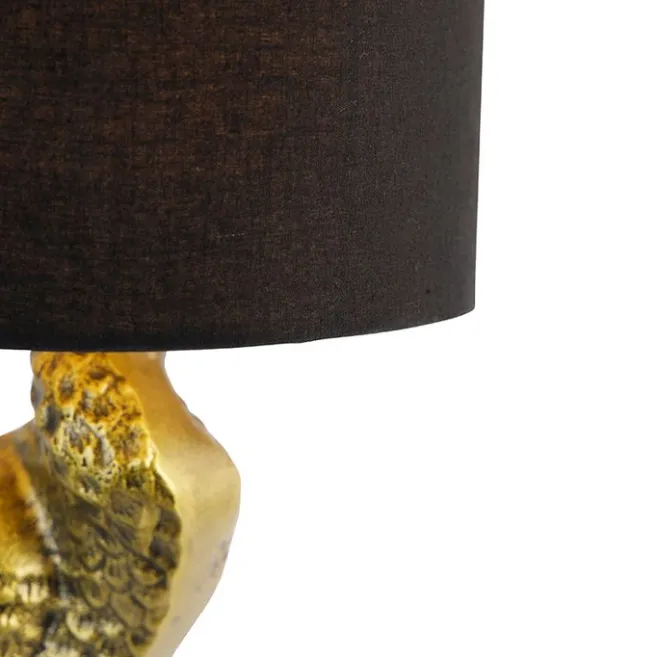 QAZQA Vintage Stehlampe Messing Stoffschirm schwarz - Kranichvogel