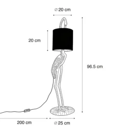 QAZQA Vintage Stehlampe Messing Stoffschirm schwarz - Kranichvogel