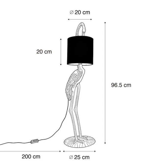 QAZQA Vintage Stehlampe Messing Stoffschirm schwarz - Kranichvogel