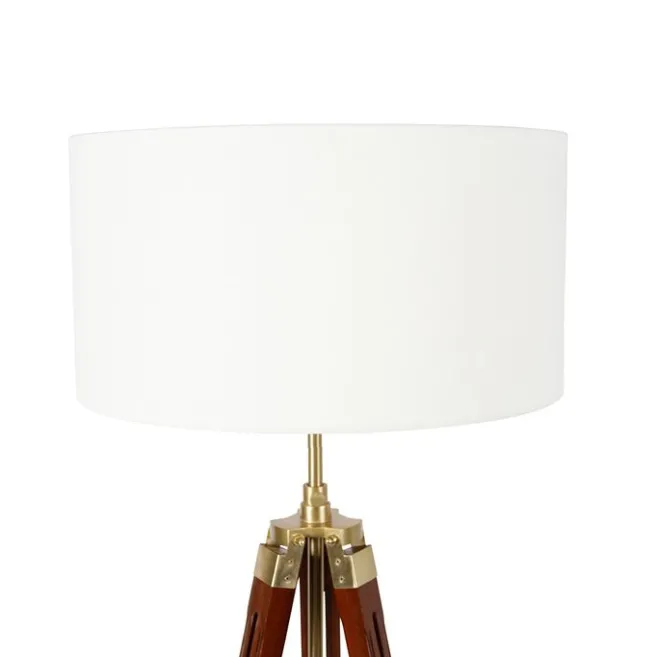 QAZQA Vintage Stehlampe Messing mit Schirm weiß 50 cm Dreibein - Cortin