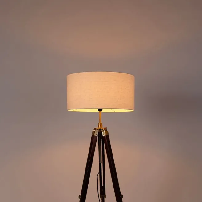 QAZQA Vintage Stehlampe Messing mit Schirm weiß 50 cm Dreibein - Cortin