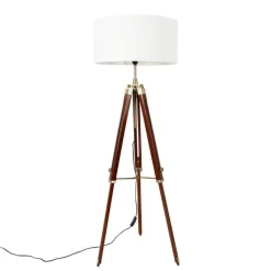 QAZQA Vintage Stehlampe Messing mit Schirm weiß 50 cm Dreibein - Cortin