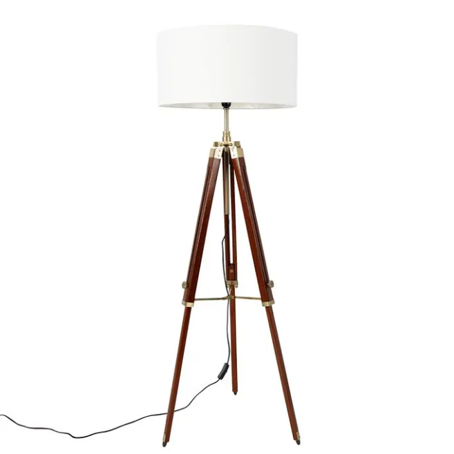 QAZQA Vintage Stehlampe Messing mit Schirm weiß 50 cm Dreibein - Cortin