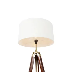 QAZQA Vintage Stehlampe Messing mit Schirm weiß 50 cm Dreibein - Cortin
