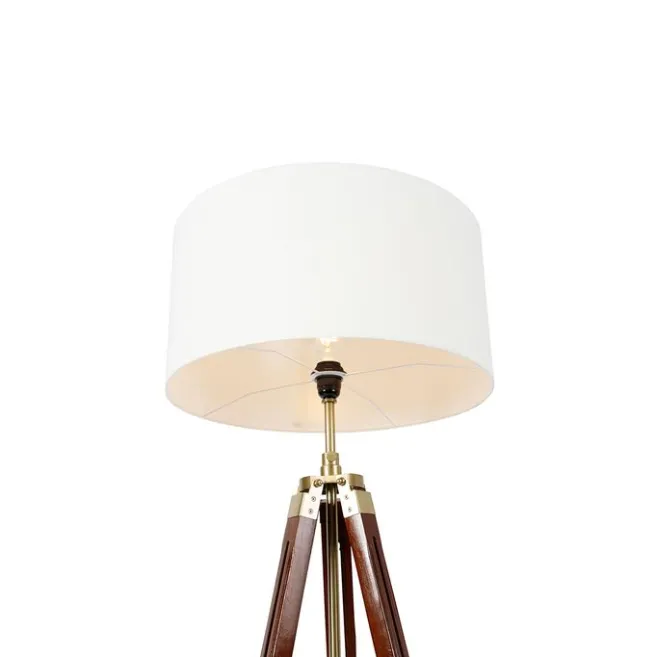 QAZQA Vintage Stehlampe Messing mit Schirm weiß 50 cm Dreibein - Cortin