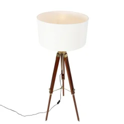 QAZQA Vintage Stehlampe Messing mit Schirm weiß 50 cm Dreibein - Cortin