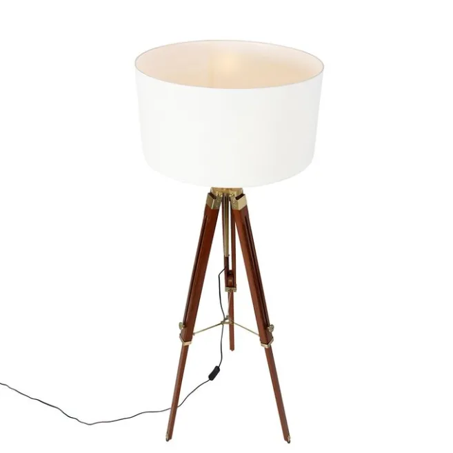 QAZQA Vintage Stehlampe Messing mit Schirm weiß 50 cm Dreibein - Cortin