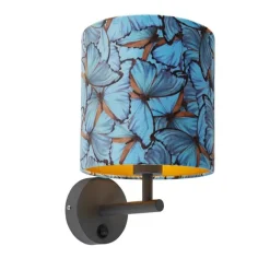 QAZQA Vintage Wandlampe dunkelgrau mit Veloursschirm Schmetterling - Combi