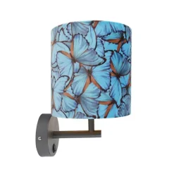QAZQA Vintage Wandlampe dunkelgrau mit Veloursschirm Schmetterling - Combi