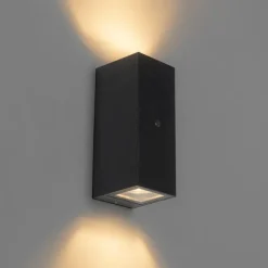 QAZQA Wandleuchte schwarz IP44 mit Hell-Dunkel-Sensor - Baleno II