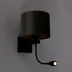 QAZQA Wandleuchte Schwarz mit grünem Samt-Schirm 18cm - Brescia