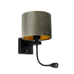 QAZQA Wandleuchte Schwarz mit grünem Samt-Schirm 18cm - Brescia