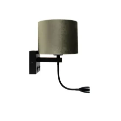 QAZQA Wandleuchte Schwarz mit grünem Samt-Schirm 18cm - Brescia