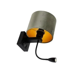QAZQA Wandleuchte Schwarz mit grünem Samt-Schirm 18cm - Brescia