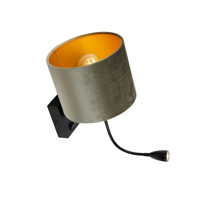 QAZQA Wandleuchte Schwarz mit grünem Samt-Schirm 18cm - Brescia