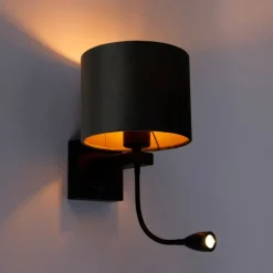 QAZQA Wandleuchte Schwarz mit grünem Samt-Schirm 18cm - Brescia