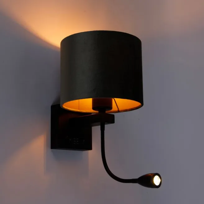 QAZQA Wandleuchte Schwarz mit grünem Samt-Schirm 18cm - Brescia